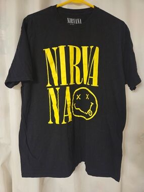 NIRVANA Black Tee with Yellow Logo and Smiley